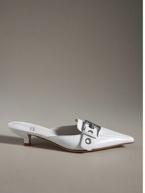 Jeffrey Campbell White Pointed Mules with Buckle-Kitten Heel. Box Included.